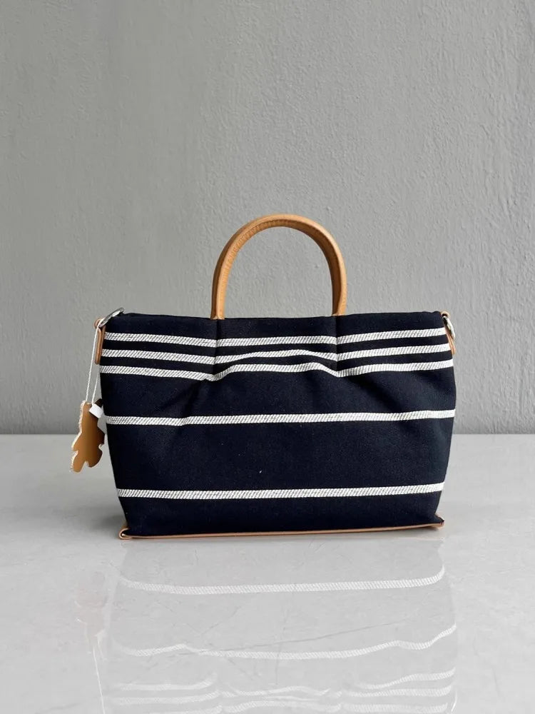 Striped Canvas Top Handle Bag