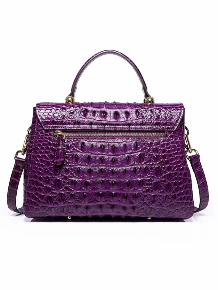 Croc-Embossed Leather Top Handle Bag
