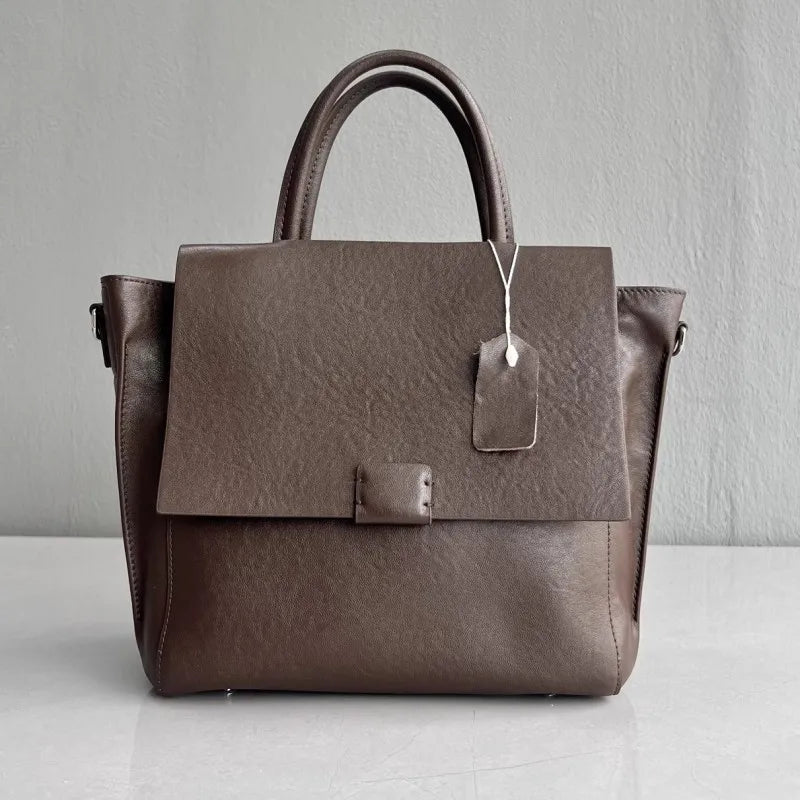Vintage Leather Flap Tote Bag