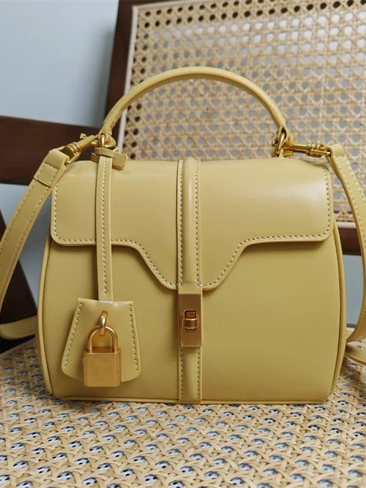 Leather Lock Flap Shoulder Bag