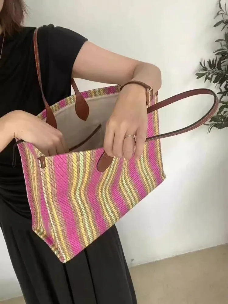 Striped Canvas Tote Bag