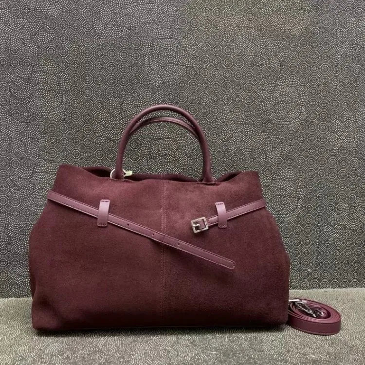 Suede Leather Top Handle Tote Bag