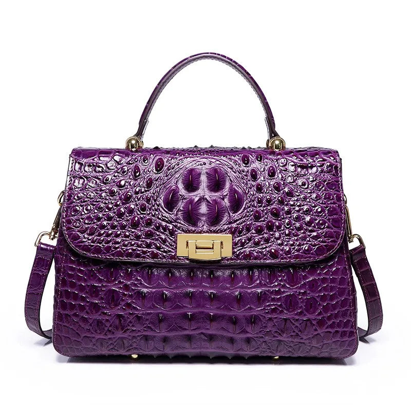 Croc-Embossed Leather Top Handle Bag