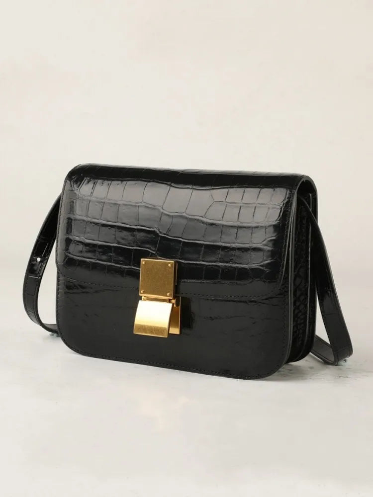 Croc-Embossed Leather Flap Shoulder Bag