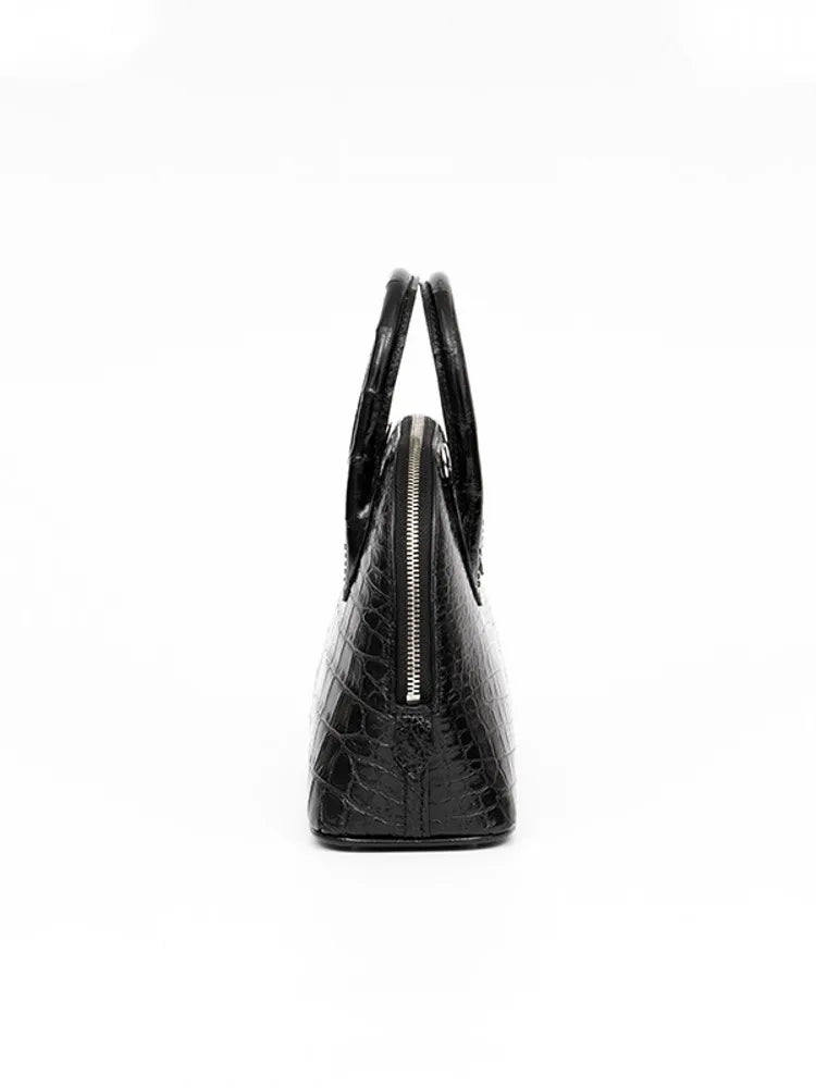Croc-Embossed Leather Dome Handbag
