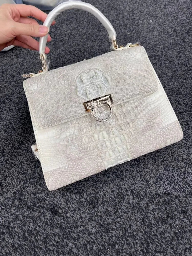 Retro Croc-Embossed Leather Top Handle Bag
