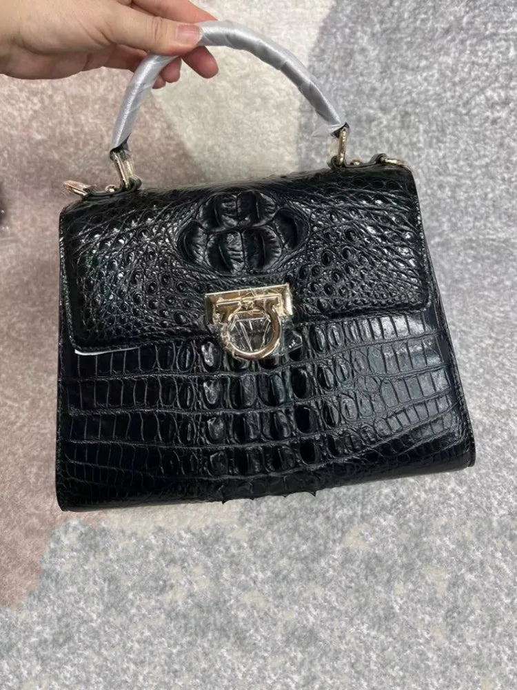 Retro Croc-Embossed Leather Top Handle Bag