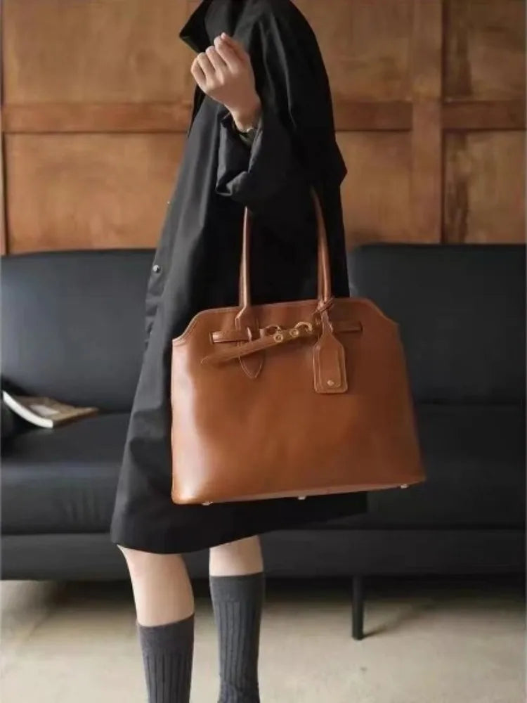 Leather Buckle Tote Bag