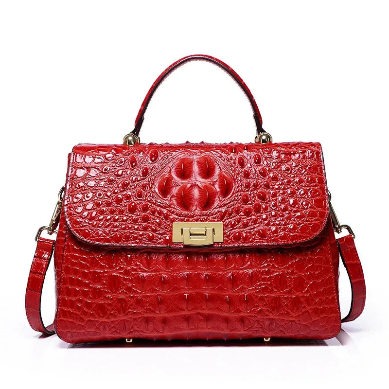 Croc-Embossed Leather Top Handle Bag