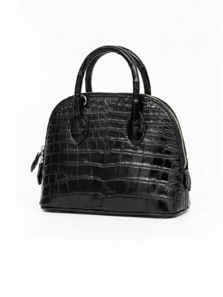 Croc-Embossed Leather Dome Handbag