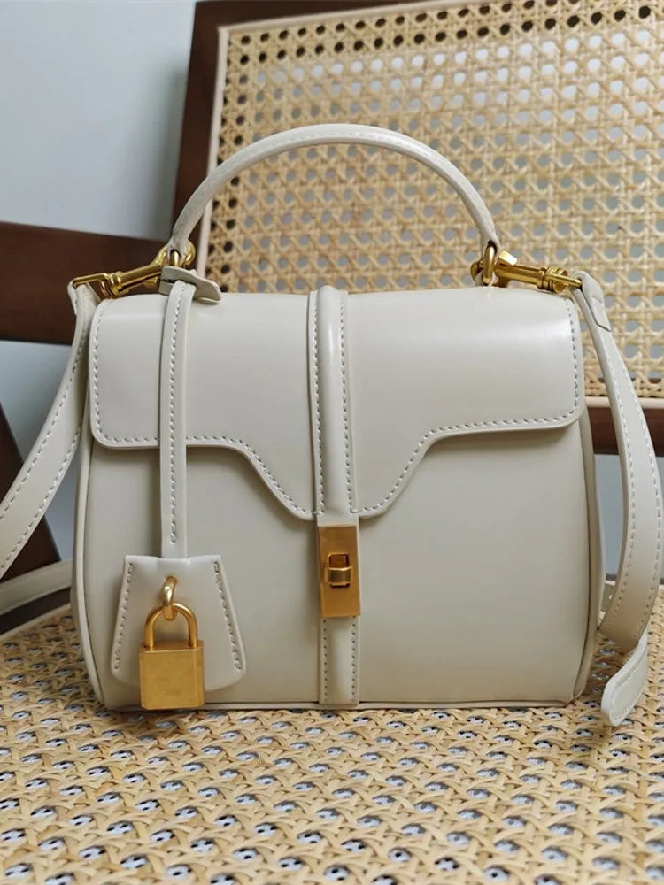 Leather Lock Flap Shoulder Bag