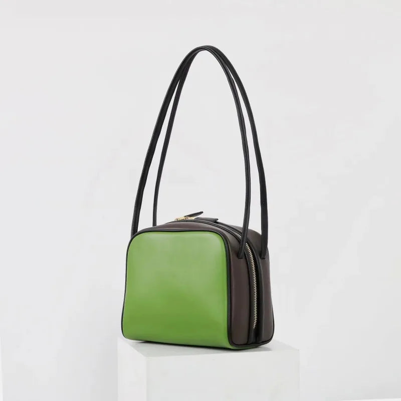 Colorblock Leather Shoulder Bag
