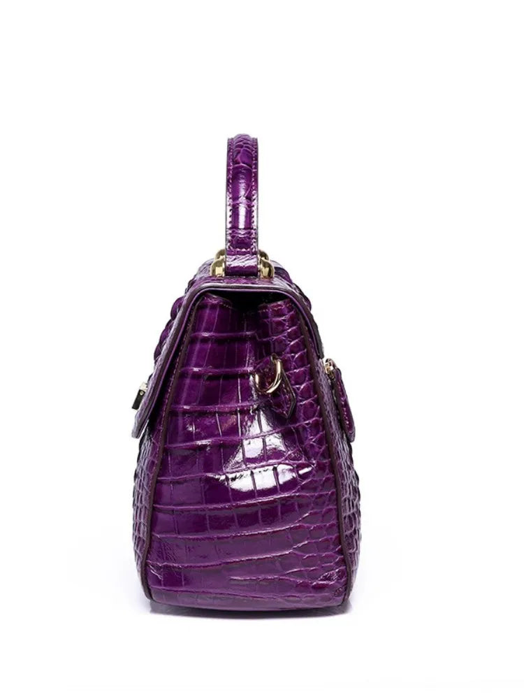 Croc-Embossed Leather Top Handle Bag