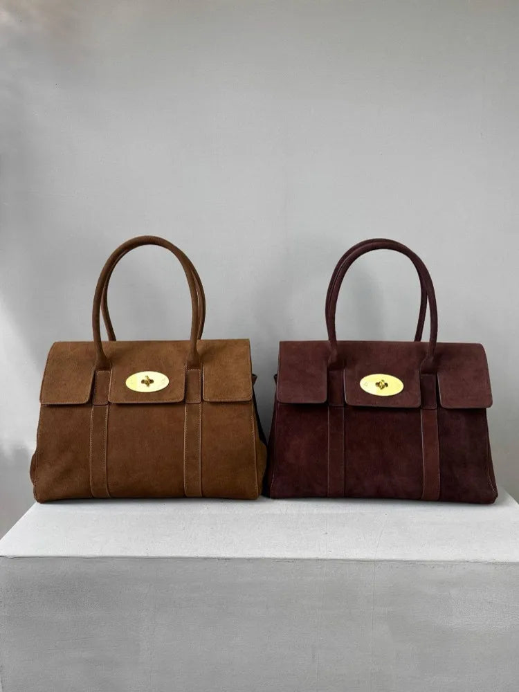Suede Leather Top Handle Bag