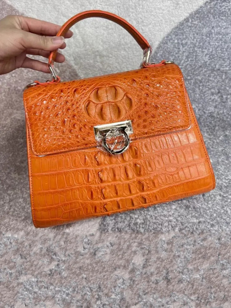 Retro Croc-Embossed Leather Top Handle Bag