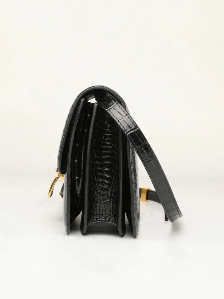 Croc-Embossed Leather Flap Shoulder Bag