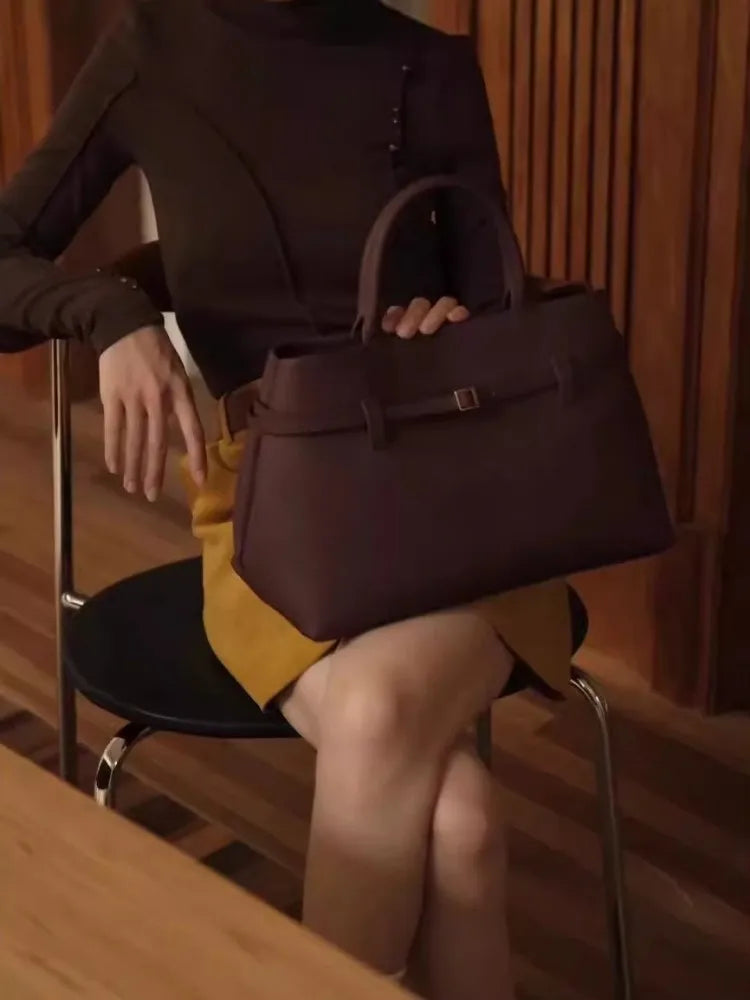 Leather Top Handle Tote Bag