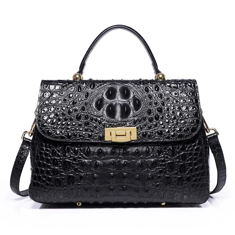 Croc-Embossed Leather Top Handle Bag