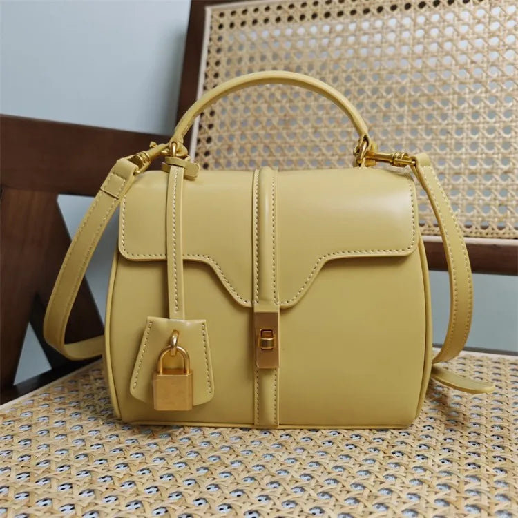 Leather Lock Flap Shoulder Bag