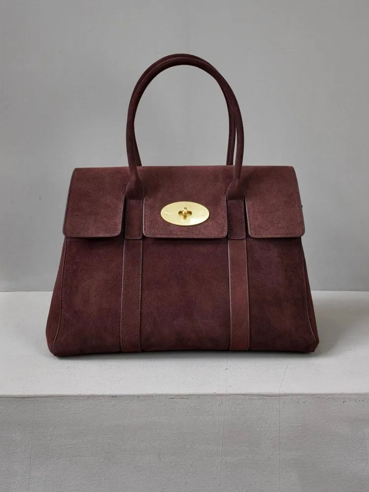 Suede Leather Top Handle Bag