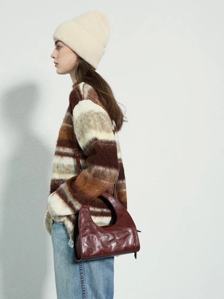 Leather Cutout Handle Hobo Bag