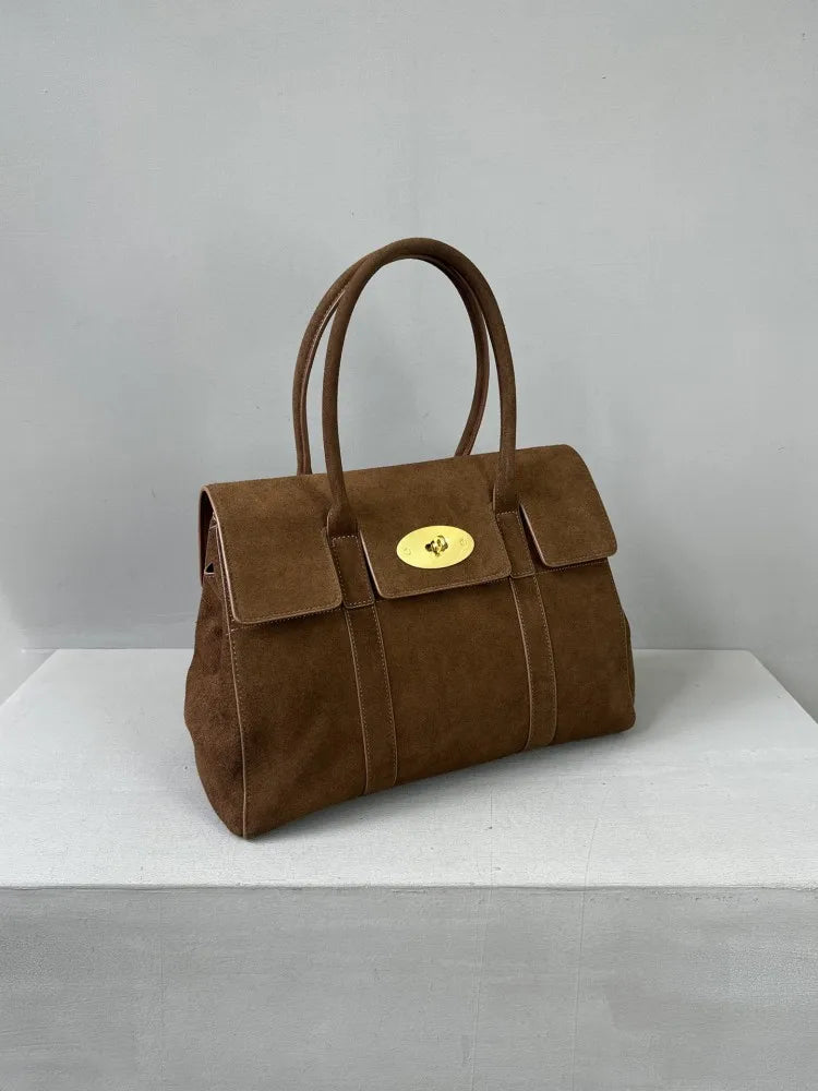 Suede Leather Top Handle Bag