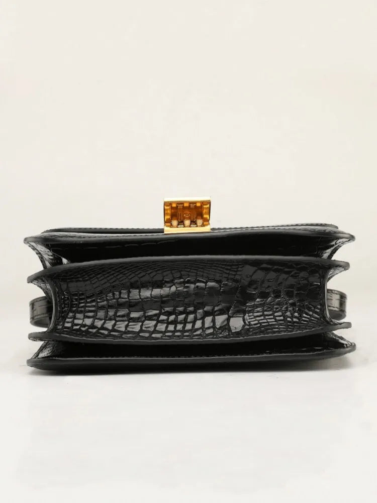 Croc-Embossed Leather Flap Shoulder Bag