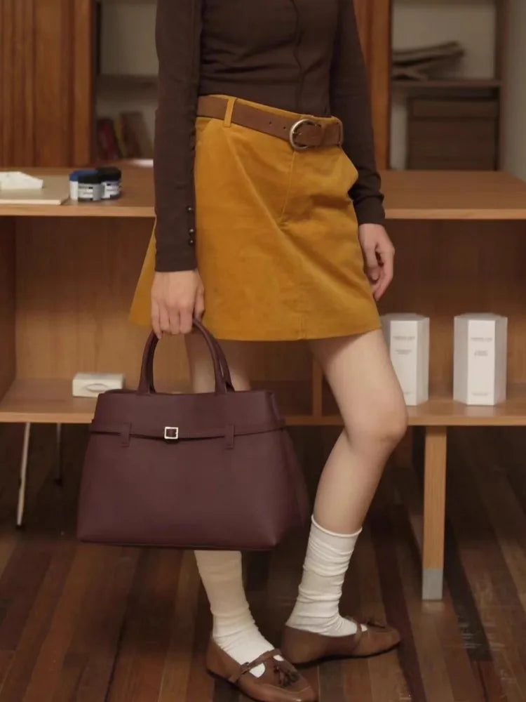 Leather Top Handle Tote Bag