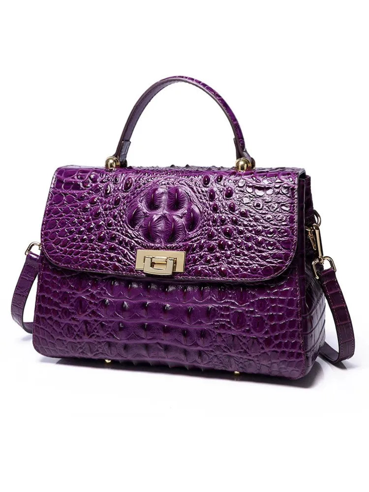 Croc-Embossed Leather Top Handle Bag
