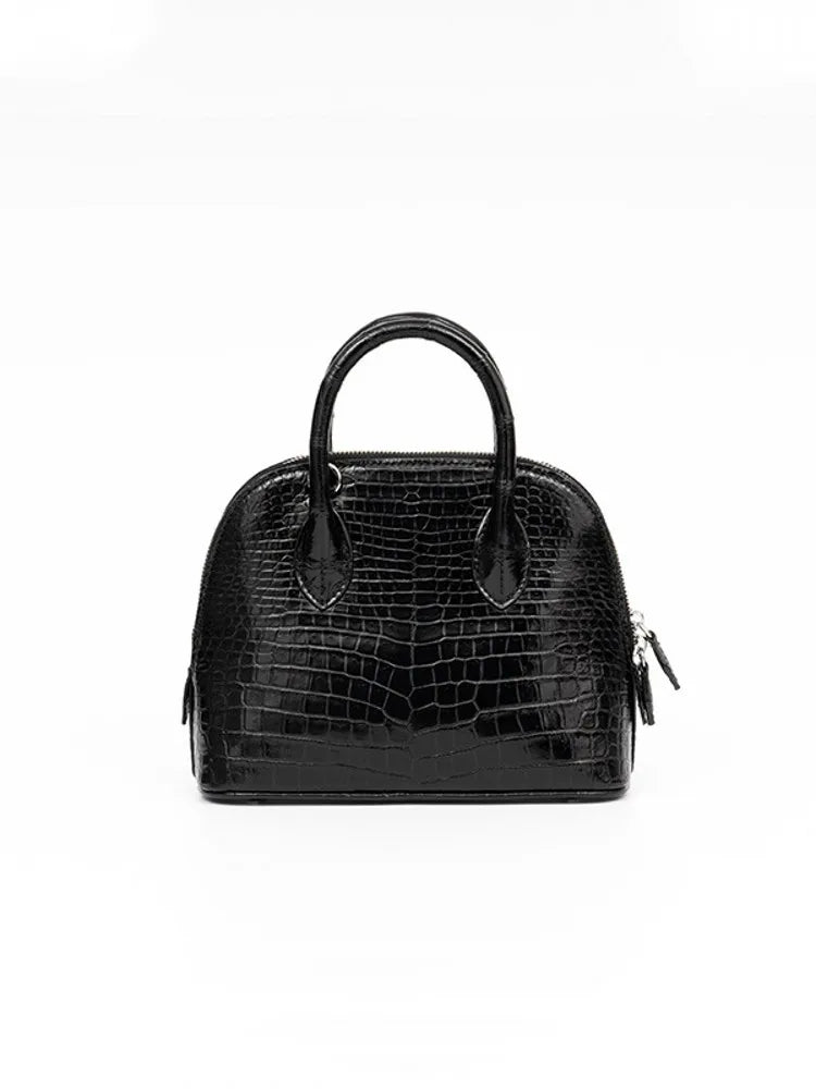 Croc-Embossed Leather Dome Handbag