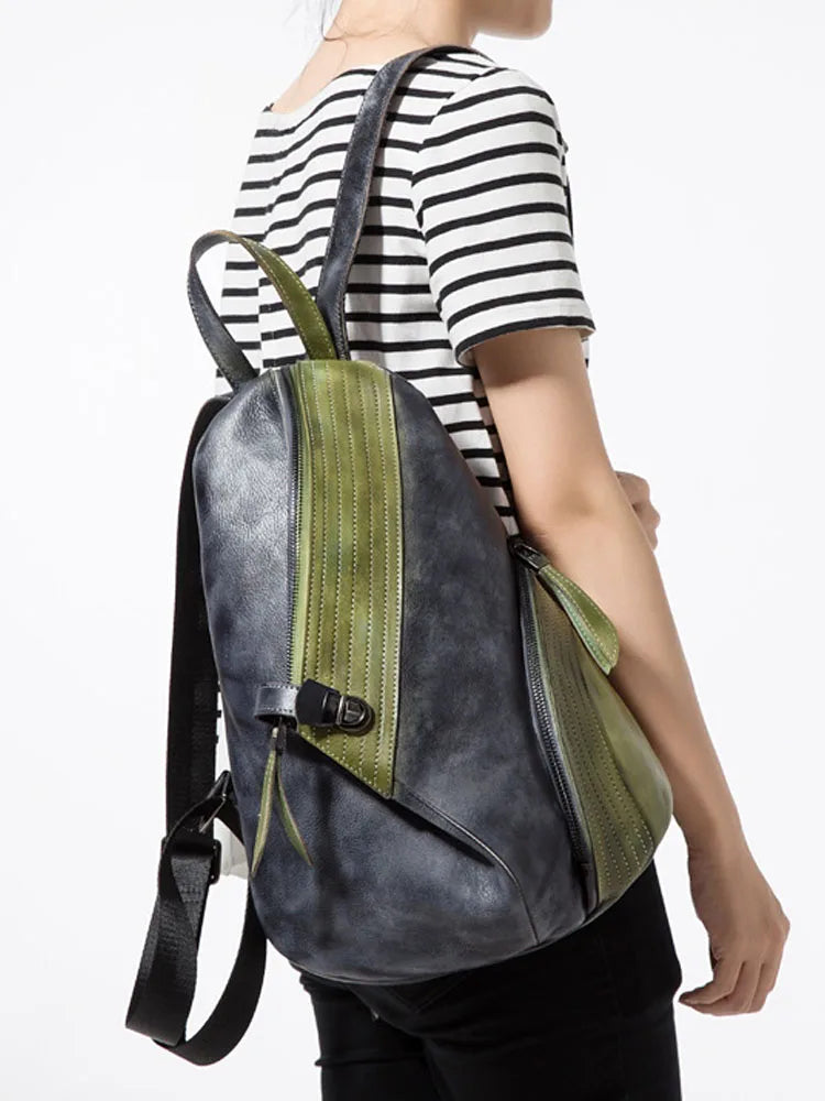 Colorblock Leather Backpack