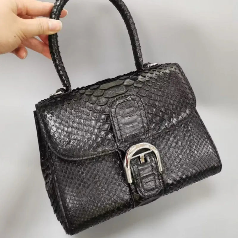 Retro Snakeskin Leather Top Handle Bag