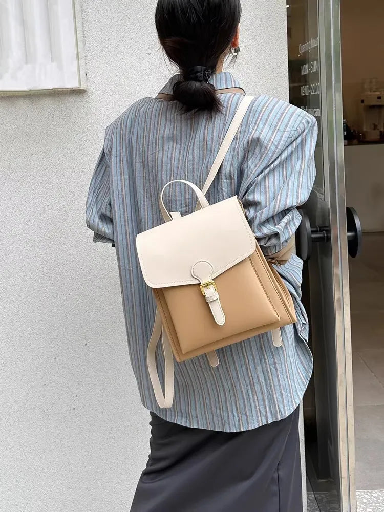 Colorblock Leather Backpack