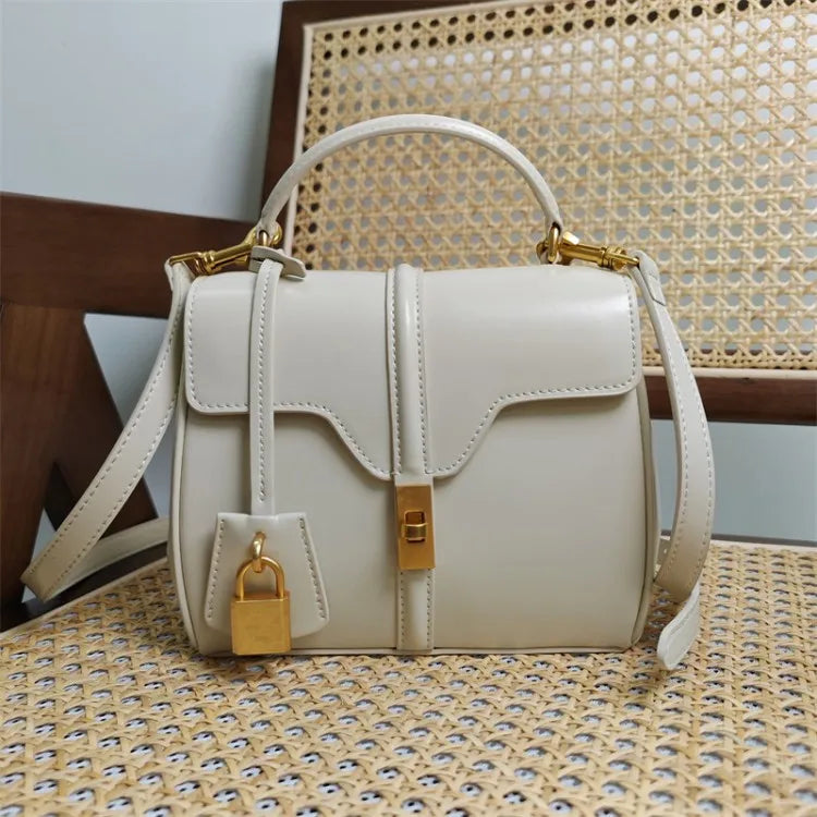 Leather Lock Flap Shoulder Bag