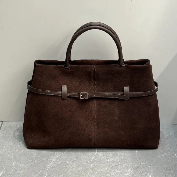 Suede Leather Top Handle Tote Bag