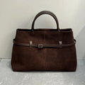 Suede Leather Top Handle Tote Bag
