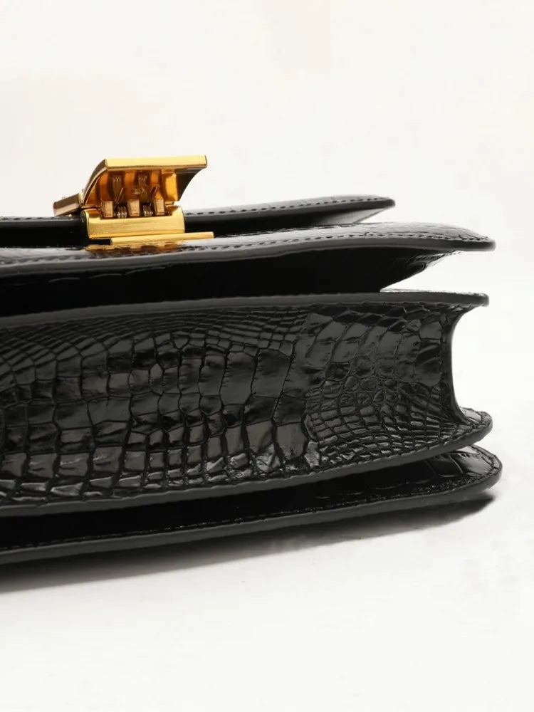 Croc-Embossed Leather Flap Shoulder Bag