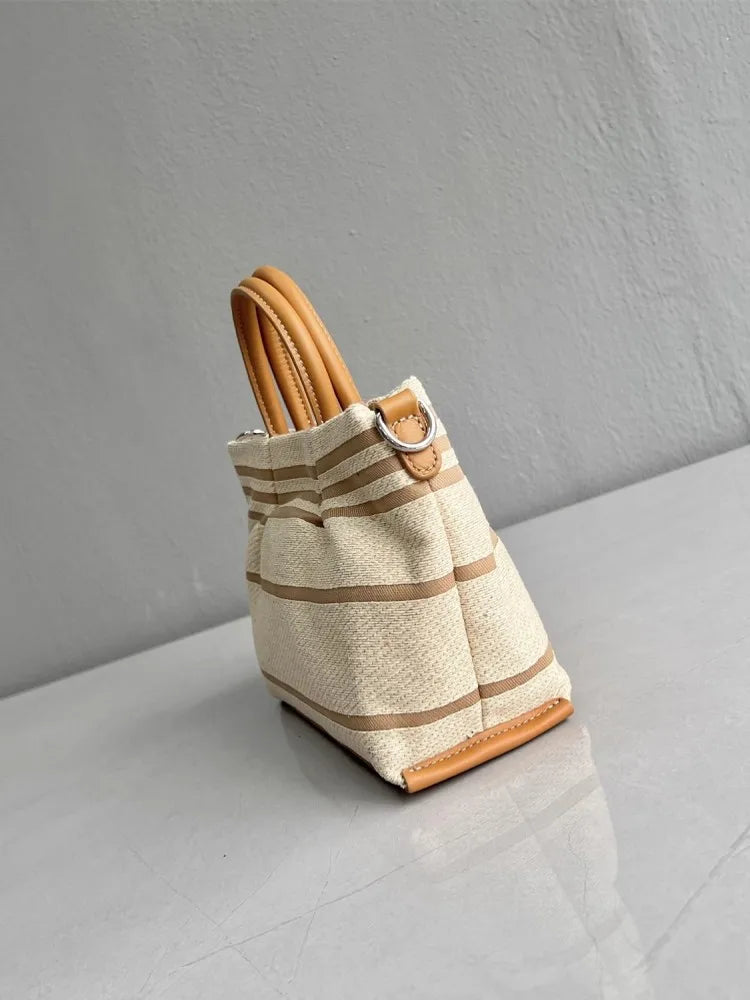 Striped Canvas Top Handle Bag