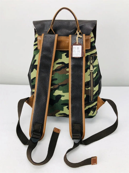 Canvas Leather Pocket Backpack