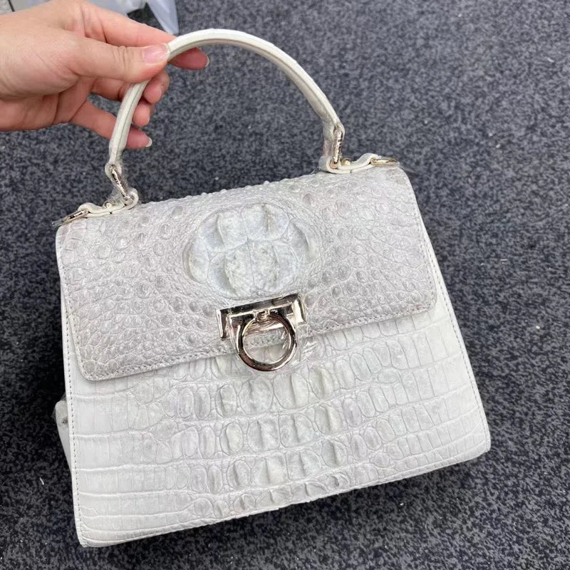 Retro Croc-Embossed Leather Top Handle Bag