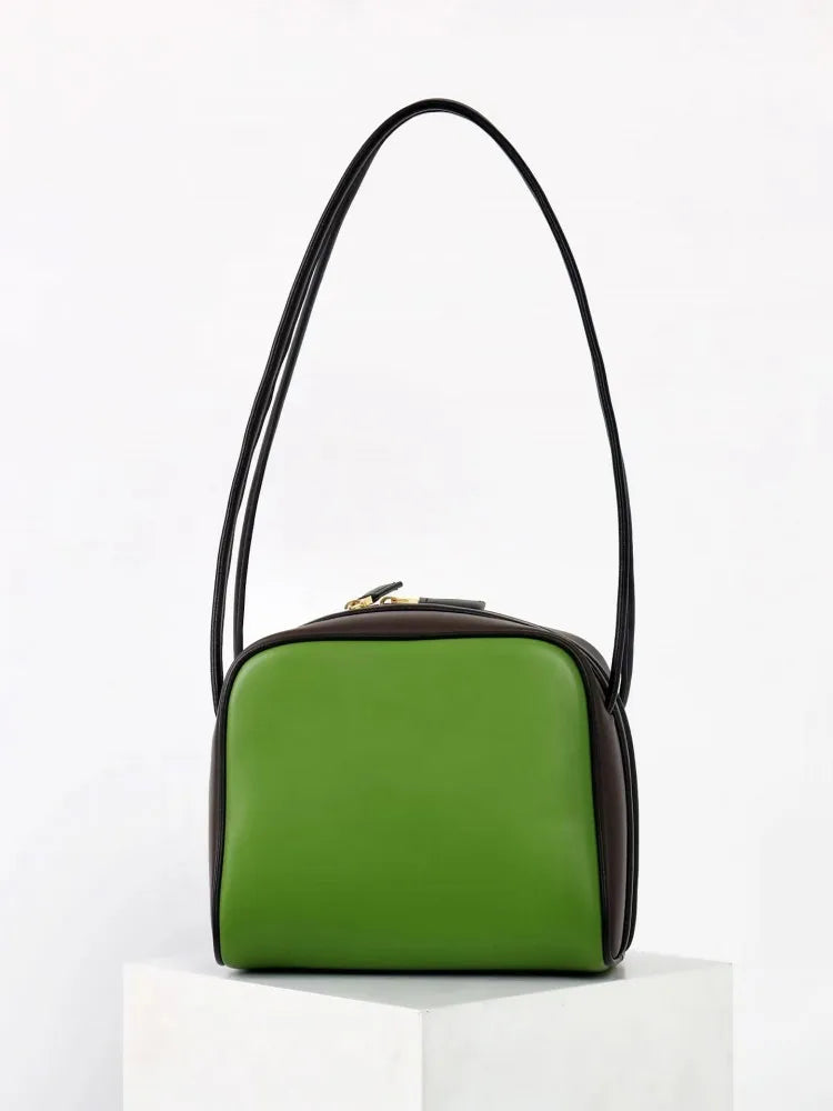 Colorblock Leather Shoulder Bag