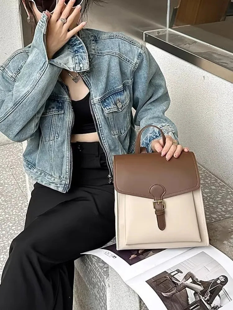 Colorblock Leather Backpack