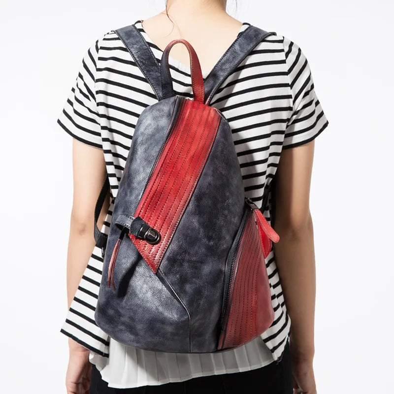 Colorblock Leather Backpack