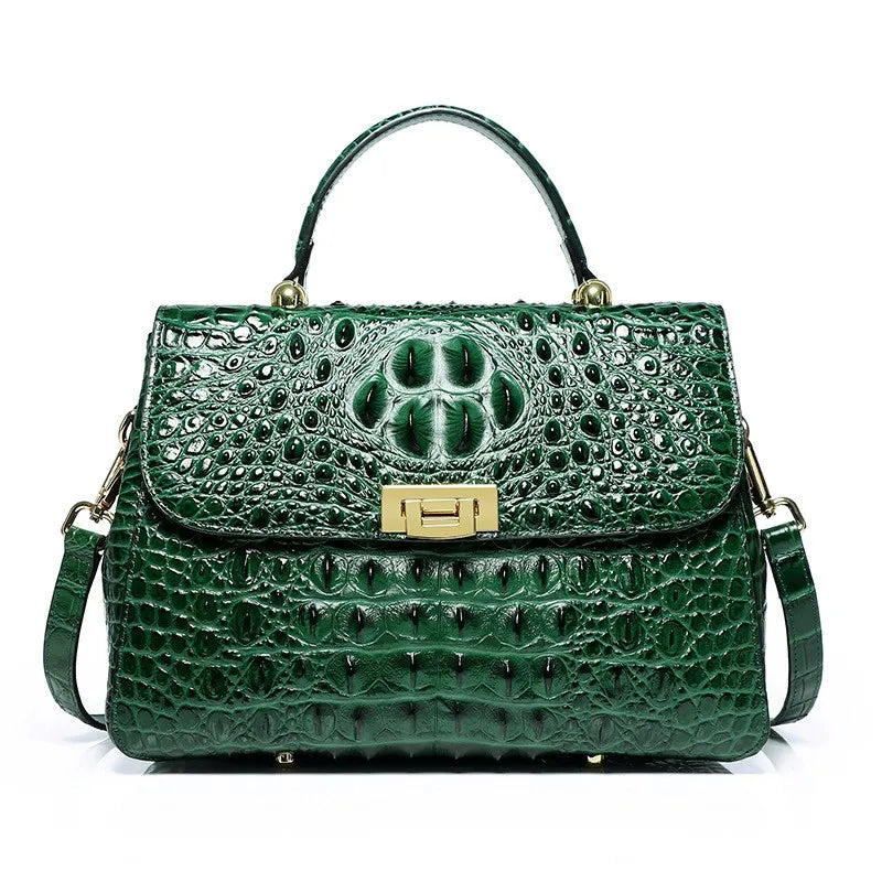 Croc-Embossed Leather Top Handle Bag