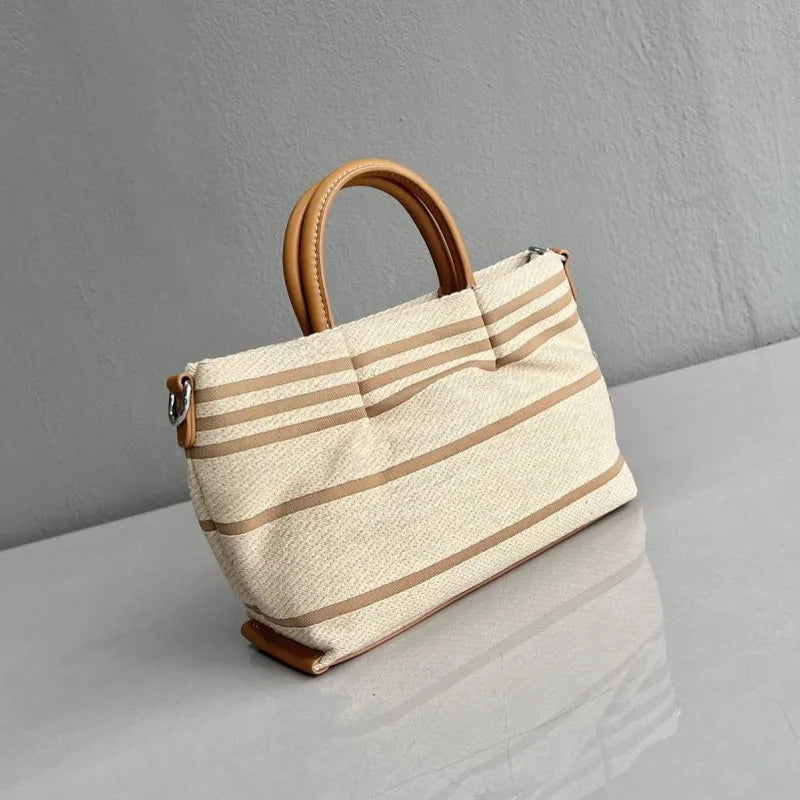 Striped Canvas Top Handle Bag