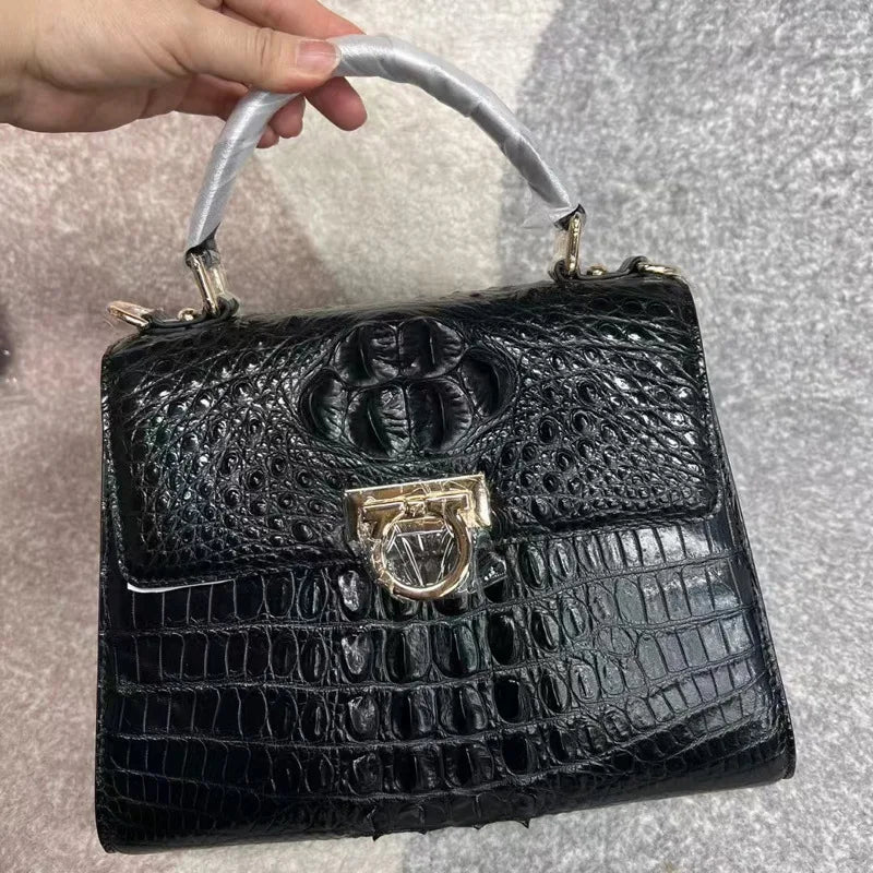 Retro Croc-Embossed Leather Top Handle Bag