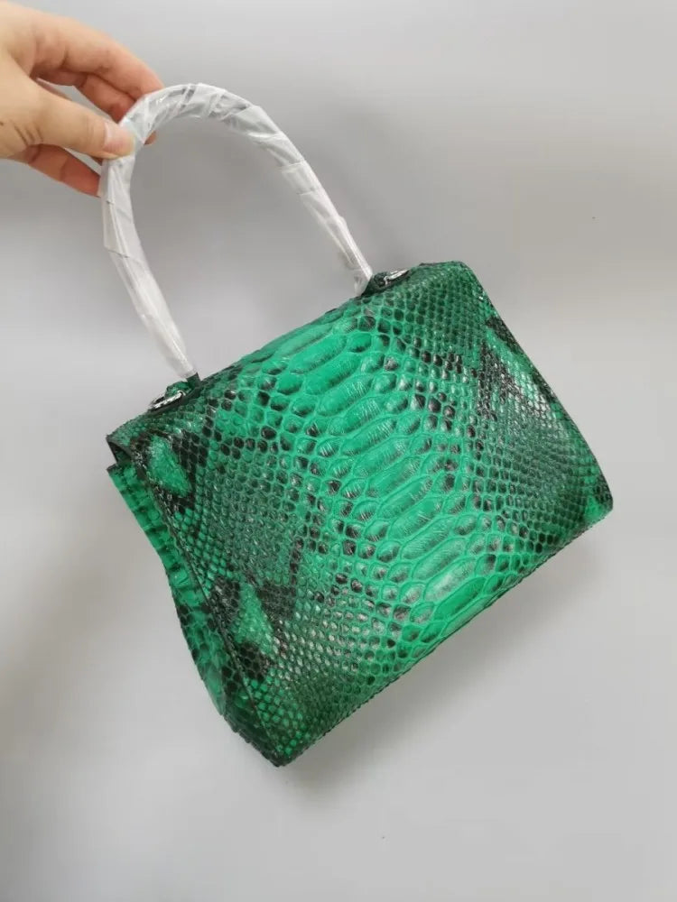 Retro Snakeskin Leather Top Handle Bag