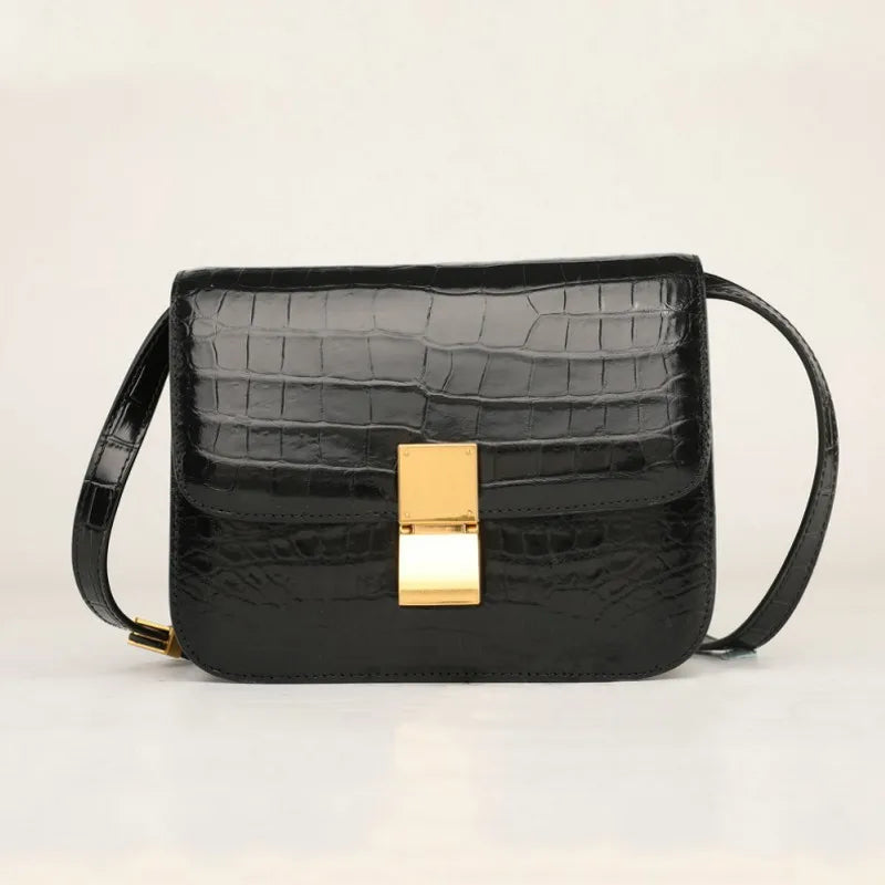 Croc-Embossed Leather Flap Shoulder Bag