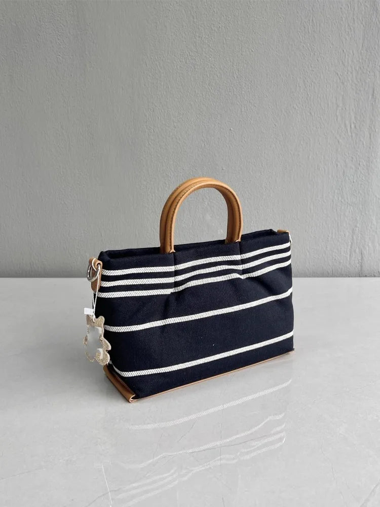 Striped Canvas Top Handle Bag