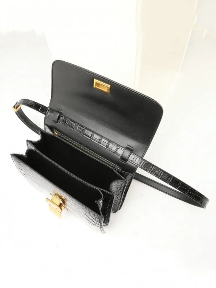 Croc-Embossed Leather Flap Shoulder Bag